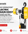 Heavy Duty 1 Ton Electric Chain Hoist, 2200 LBS Beast Mode Lifter With Wireless Remote And 20 Ft Pendant, showing yellow motor and steel chain.