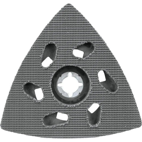 Starlock Sanding Pad B-67169 6-Hole Dust Extraction for Multi-Tools in gray, triangular hook-and-loop pad for painted surfaces.