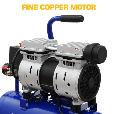 Heavy Duty Portable Air Compressor 9L 115 Psi motor close-up showcasing fine copper construction for enhanced performance.