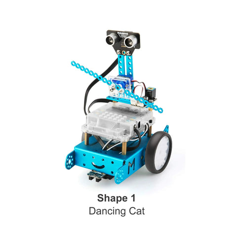 Three In One Servo Pack For mBot Upgrade Turns Your Bot Into A Dancing Cat, A Head Shaking Cat, Or A Light Emitting Cat With Easy To Follow Assembly Guide And Quick Setup Ideal For STEM Projects And Makers. Dancing Cat mBot build with servo, sensor, and wheel