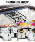 Gas Cooktop 12 Inch Two Burner Built In Stainless Steel Stove Top With 12250 BTU Max Dual Fuel Convertible LPG NG Hob shown being cleaned