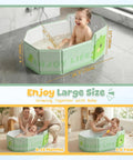 No Sweat Portable Folding Toddler Bathtub Equipped With Reliable Temperature Indicator Sticker And Swift Side Drain Valve For Effortless Rinsing And Compact Home Use, 29.5x17.7x9.5 in, with child enjoying bath.