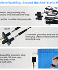 Instructions for grounding Pro Grade Large Anti Static Mat With Grounding Accessories ESD Safe Heat Resistant Silicone Soldering Mat.