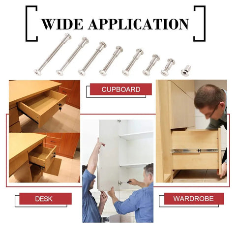 Phillips Countersunk M6 Screws Set 20, 30, 40, 50, 60, 70, 80mm Assorted Bolts Dowel Barrel Nuts Hardware Kit For Furniture Fitting And DIY Projects Ideal For Cabinets And Furniture