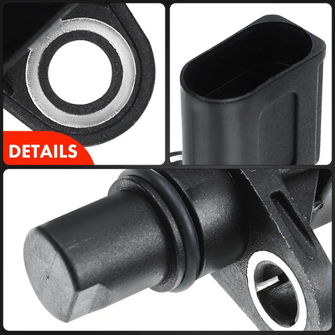 Engine Camshaft Position Sensor For Audi And Volkswagen Vehicles Compatible With A3 A4 TT Jetta Beetle Golf Passat Rabbit 2005 2014 Replaces PC672 V10721118 7K907601A 07K907601A close-up plastic sensor with mounting ring