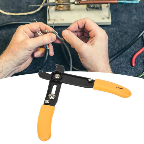 Heavy Duty Wire Stripper With Adjustable Blade For Home Appliance Wiring; ergonomic pliers with yellow grips and black metal.