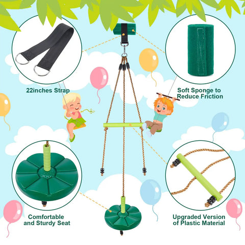 Disc Swing With Monkey Bars For Backyard Playground Set Heavy Duty Rope Swing Seat With Carabiner And 22 Inch Hanging Straps