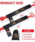 Red Half Inch By Twenty Two Inch Soft Shackle Rope For Offroad Recovery With 57000 Lbs Break Strength Beefy Heavy Duty Synthetic Shackle Kit For UTV ATV Truck And SUV, shown with storage bag and removable sleeves