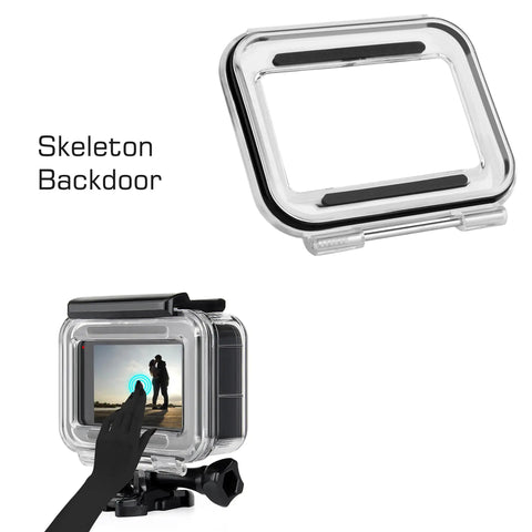 Waterproof GoPro Housing Case With Skeleton Backdoor protecting Hero 9-13 cameras; touch screen access with lightweight, rustproof design.