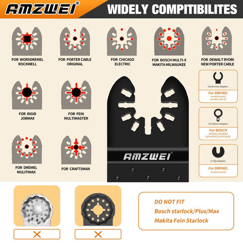 AMZWEI oscillating tool blade set, 190 titanium metal/wood blades with sandpaper, compatible with major brands
