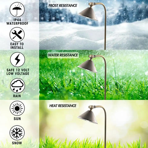 12V Brass Low Voltage LED Pathway Light With G4 Bulb Included Warm White Outdoor Mushroom Landscape Beam weather resistance