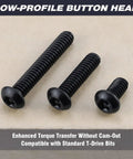 Badass M6 X 12mm Black Security Screws And Bolts 50 Pack 304 Stainless Steel Button Head Torx Pin in a low-profile design.