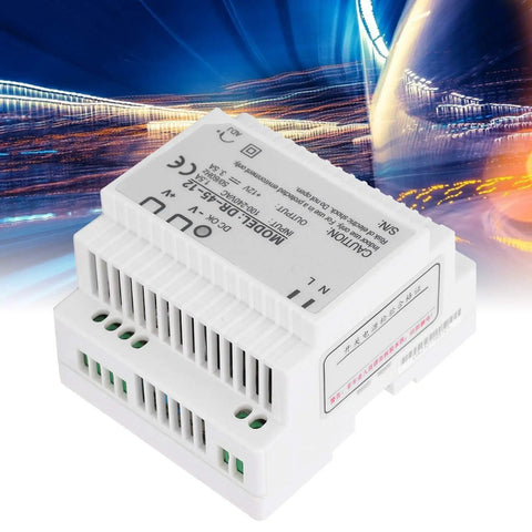 Beefy 45W 12V DIN Rail Switching Power Supply For Industrial Control, 100 240VAC Input, 12V Output, Single Output, Rugged ABS Housing, Plug And Play, Universal Electrical Conversion Component on white