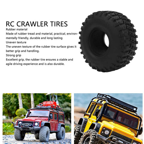 RC crawler tire with rugged rubber tread design, emphasizing grip and durability for off-road model vehicles.