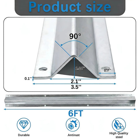 Hella Tough Thirty Foot Extra Wide Three Point Five Inch Heavy Duty V Track For Sliding Gates features product size measurements.