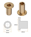 Two Pack Bronze Flange Bearing Sleeve Bushing With 8mm Bore And 12mm OD, 25mm Long, 20mm Flange Dia, 2mm Flange Thick, Self Lubricating
