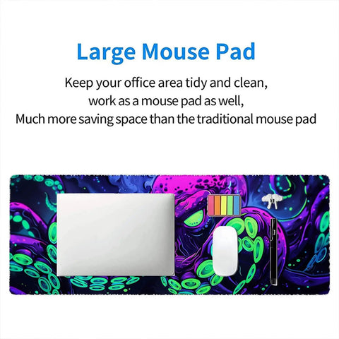 Neon Cthulhu Monster Extended Desk Pad for Gaming and Work, Extra Large 31.5 by 11.8 Inches, ultra smooth, with abstract design