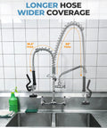 38 Inch Stainless Steel Pre Rinse Hose Replacement Kit For Commercial Kitchens and Restaurants next to shorter hose