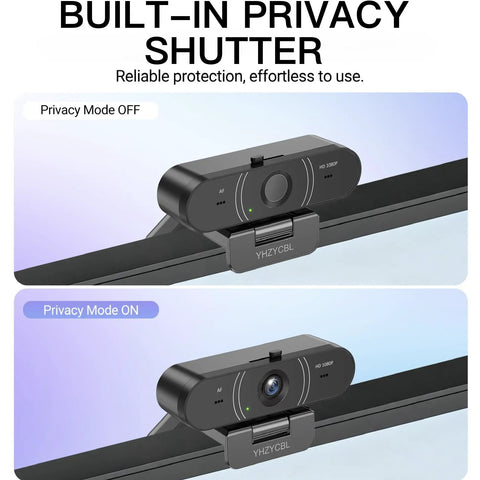 Fresh 1080P Full HD Webcam For Pc With Built In Mic And Privacy Slide Cover showing privacy modes on and off.