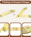 Heavy Duty Folding Lid Support Hinges 2 Piece Set showing gold iron stay details and features for cabinet upgrades.