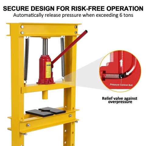 Dead Serious 12 Ton Hydraulic H Frame Shop Press With No Sweat Adjustable Table showcasing secure design for risk-free operation.