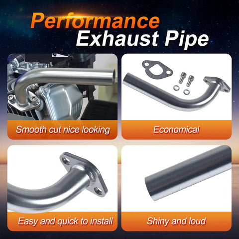 Exhaust Pipe For Coleman CT200U BT200X Mini Bike And GX160 GX200 Go Kart, Predator 196cc 212cc 224cc OHV Clone Engine Compatible, Fits Harbor Freight Powerhorse 208 And Other Mini Bike Engines, Includes Gasket And Screws
