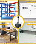 Bulletproof Heavy Duty Adjustable Furniture Levelers for tables, including rubber base and M8 x 4 threaded steel studs.