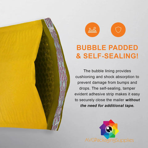 Heavy Duty Kraft Bubble Mailers With Padded Self Seal Design For Secure Shipping 4 By 8 Inch Envelopes, bubble padded, yellow exterior.