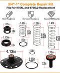 3/4 To 1 Inch Backflow Repair Kit For 975XL 975XL2 Replacement - Complete RP Backflow Preventer Repair Set dimensions and components