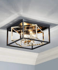 Modern Flush Mount Ceiling Light With E12 Base Three Lights Close To Ceiling Design Matte Black Exterior And Glossy Gold Inner Finish 12x12x7 Inches