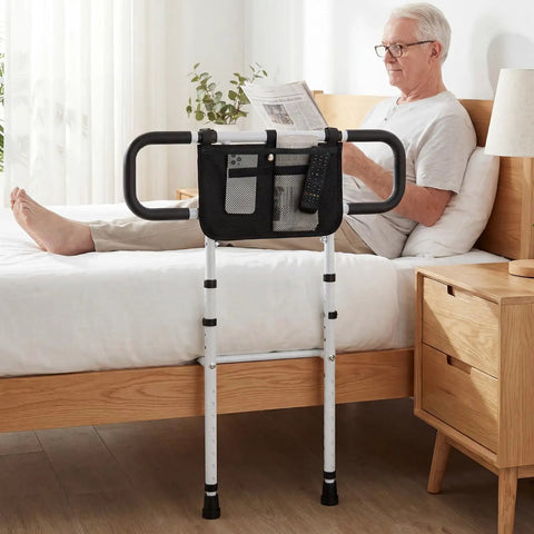 Foldable Bed Rail For Seniors With Adjustable Width And Height, No Fuss Carry Bag Included, Safety Belt And Two Handles, Easy Install