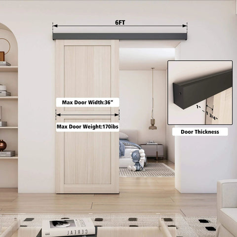 Installed 6Ft Barn Door Hardware Kit With Low Clearance Aluminum Box Rail Track System for 36-inch door