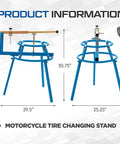 Heavy Duty Pro Grade Motorcycle Tire Changer Stand For 16 To 24 Inch Tires with adjustable bead breaker shown front and side view
