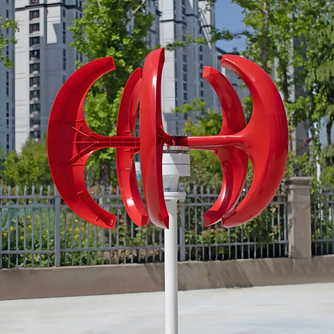 Red 5-blade compact 12V/24V Wind Turbine Kit With Easy Install And Intelligent Power Regulation Module for home use outdoors