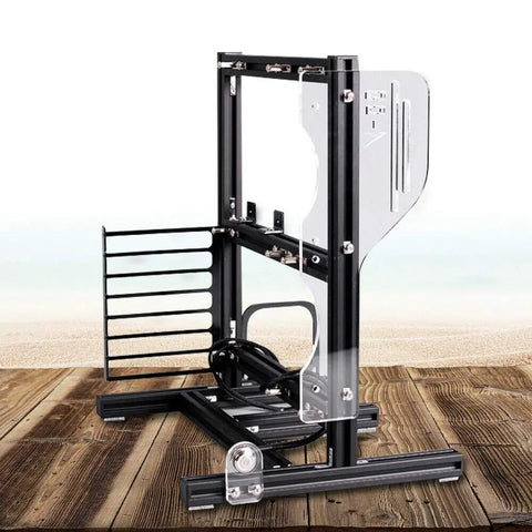 Beefy Open Air PC Frame Test Bench For ATX MATX ITX Builds, Aluminum DIY Chassis For Custom Water Cooling on wooden platform
