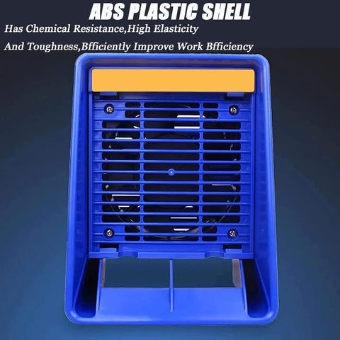 Desktop Soldering Fume Extractor With Heavy Duty Carbon Filter And Hella Powerful Suction For Quick Workshop Smoke Ventilation And Flux Odor Control No Sweat Setup Ever, featuring blue ABS plastic shell.