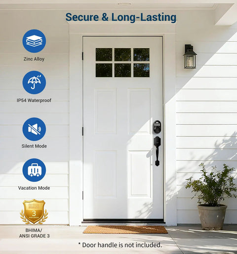 Front view of a white door with a Keyless Entry Door Lock With Electronic Keypad Deadbolt, Auto Lock, Matte Black Finish installed.
