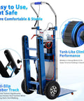 Heavy Duty Electric Stair Climbing Dolly Engineered As A Smooth Operator For Moving Furniture Up Stairs Without Breaking Your Back Nine Hundred Pound Lift Built Tough, showcasing anti-slip rubber track and telescopic handle.