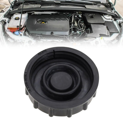 Brake Fluid Reservoir Cap and Anti Spill Cover for Ford Focus, Mondeo, C-Max, S-Max, OE 1831528 BV612162AB displayed with engine bay