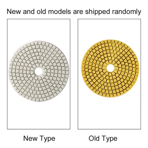 Pro Grade Polishing Pads Set For Wet And Dry Grinding, new and old abrasive pads with grid patterns for stone surfaces.