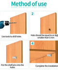 Method of use for Slick Nickel Plated Iron Shelf Pins For Kitchen Cabinets And 50 Pack Of 5mm Heavy Duty Drawer Supports installation.