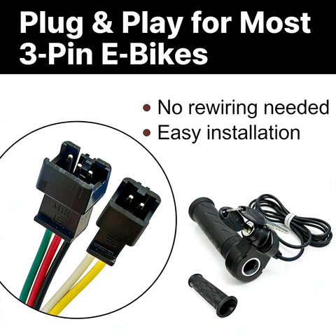 3 Pin Ebike Throttle With Key Full Twist Grip Waterproof 12V 72V Hall Sensor For Electric Bike Scooter Trike Plug And Play Ready To Ride Compatible With Q20 Models