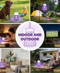 Collage of Rechargeable 2 In 1 Bug Zapper Lamp For Indoor Outdoor Use, Wireless Mosquito Killer with 1200mAh Battery in various settings