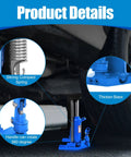 Product details of Heavy Duty 2 In 1 Hydraulic Bottle Toe Jack With Savage 10 Ton And 5 Ton Capacity showing strong compact spring and thickened base.