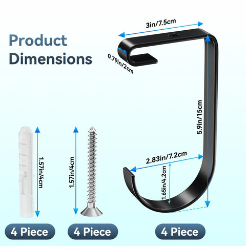 Dimensions of 4 Pack Bike Hooks For Garage Ceiling Storage Rack Heavy Duty Steel Hangers Up To 50 Lbs Each Overhead Bike Hanger