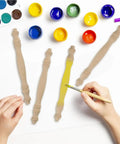 Solid Unpainted Wood Spindles Set Of Six Straight Up Smooth Finish Unfinished Balusters for Dope DIY Crafts with yellow paint.