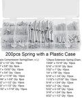 Huge Kit Of 200 Durable Spring Steel Extension And Compression Springs In 20 Sweet Sizes Perfect For Your Next DIY Fix Or Serious Repair Gig On All Kinds Of Gear Around The House Without Breaking The Bank, plastic case