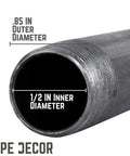 Close-up of One Half Inch By One Inch Black Pipe Nipple Ten Pack Malleable Cast Iron showing inner and outer diameter