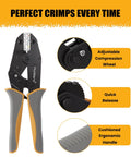 Heavy Duty Ratcheting Wire Crimper For Awg Heat Shrink Connectors Rock Solid Crimping Pliers with adjustable wheel.
