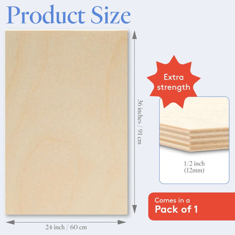 Baltic birch plywood sheet, 24 x 36 in, 1/2 in (12 mm) thick, B/BB grade, pack of 1
